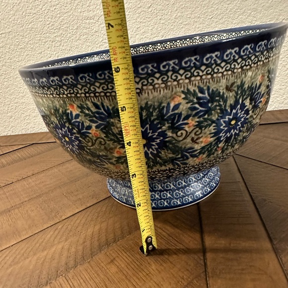 Polish Pottery Boleslawiec Poland Unikat Large Floral Blue Ceramic Bowl EUC - Picture 6 of 6